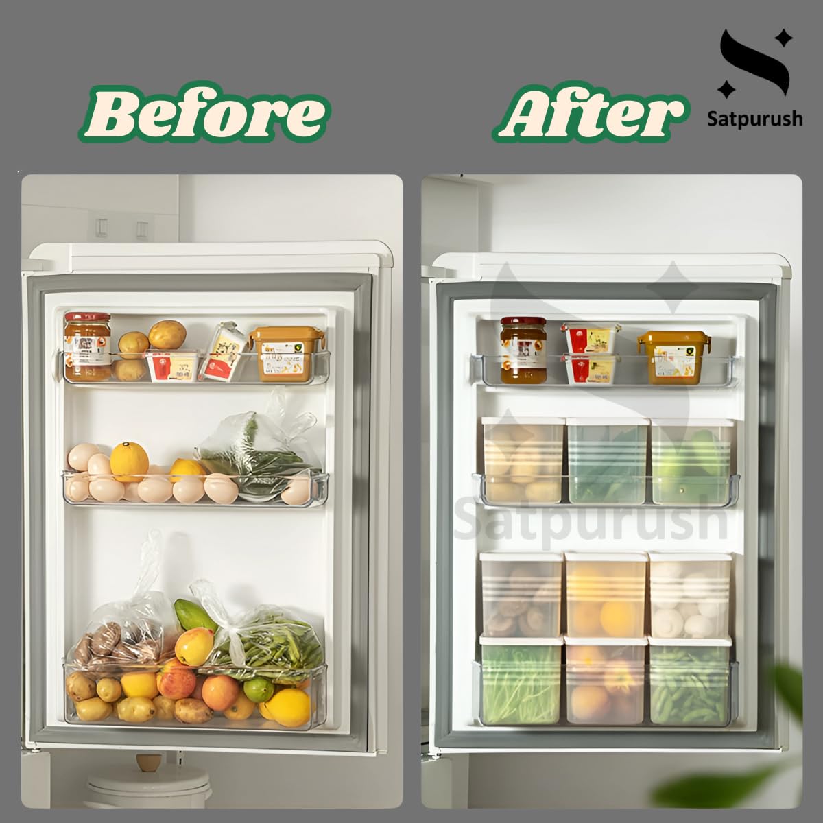 Satpurush Fridge Storage Boxes (Pack Of 8) Freezer & Refrigerator Organizer Containers Kitchen Storage Container Set Kitchen Acc